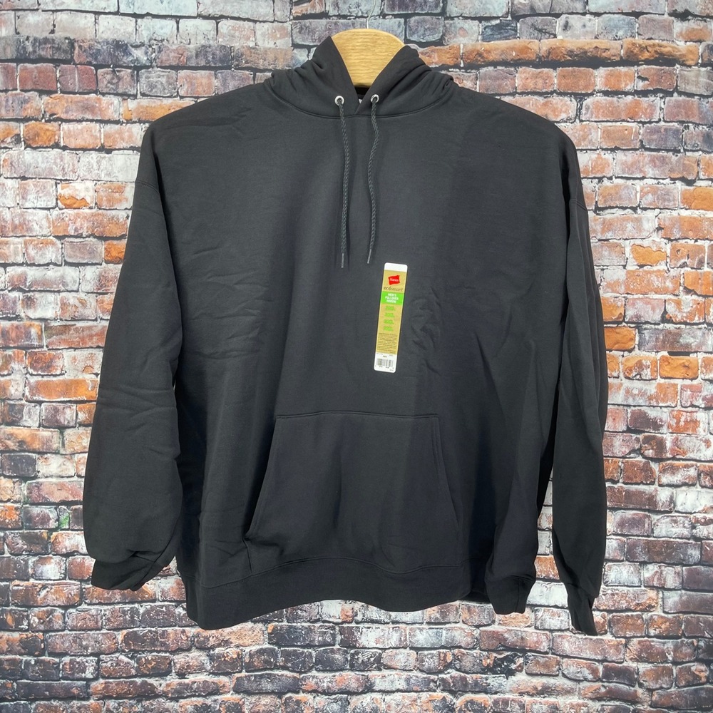 Hanes EcoSmart Mens Pullover Hoodie 3XL Black Fleece Sweatshirt OP170